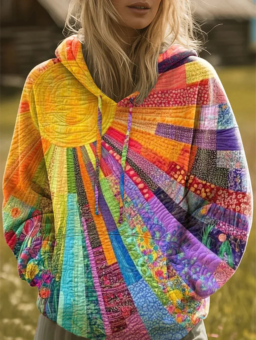 BEAULYNN | Bohemian Multicolor Patchwork Hoodie